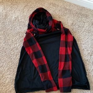 Buffalo plaid cowl neck sweatshirt